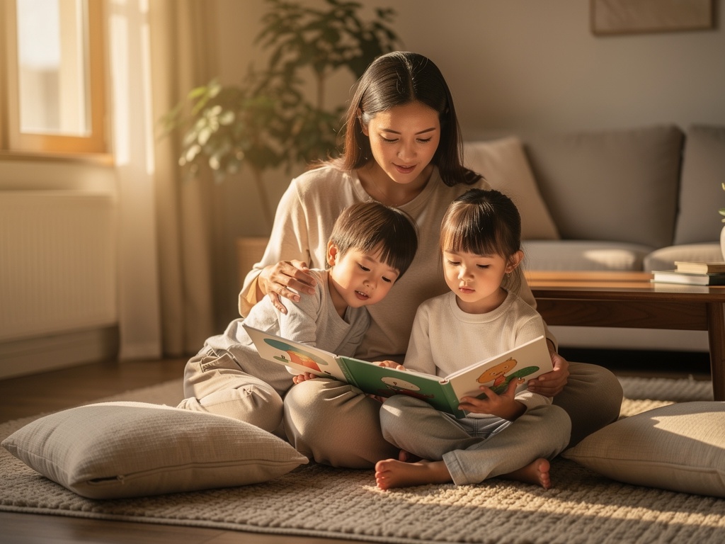 Mother and children sharing a peaceful moment together